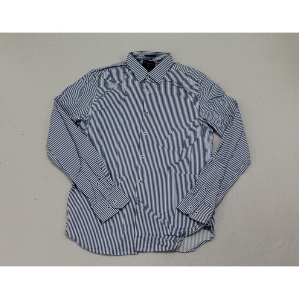 Ricky Singh Cactus Man Striped Shirt Mens S Blue Excellent Slim Fit Button Up